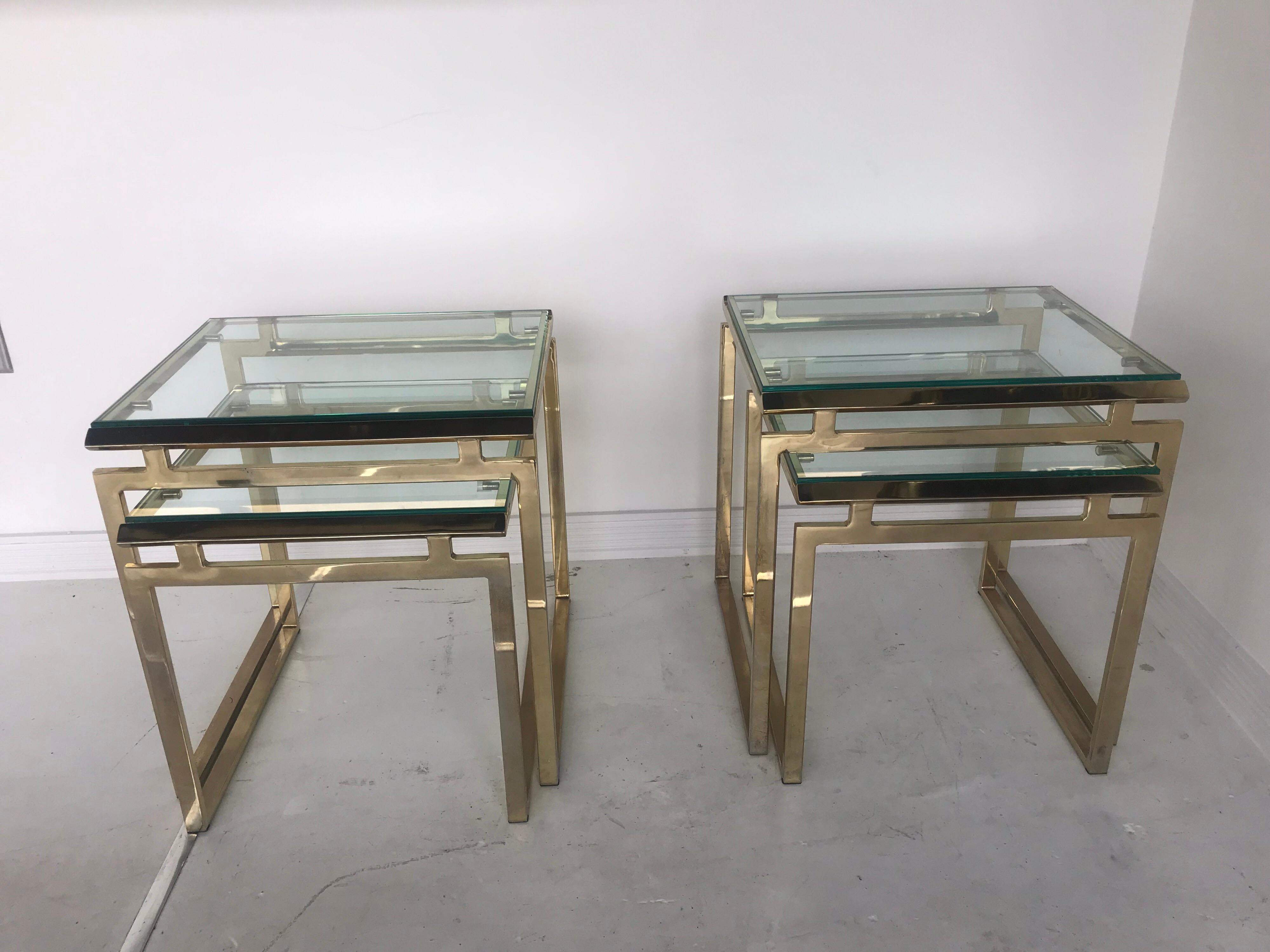 Pair of Mid Century Brass and Glass Nesting Tables 8