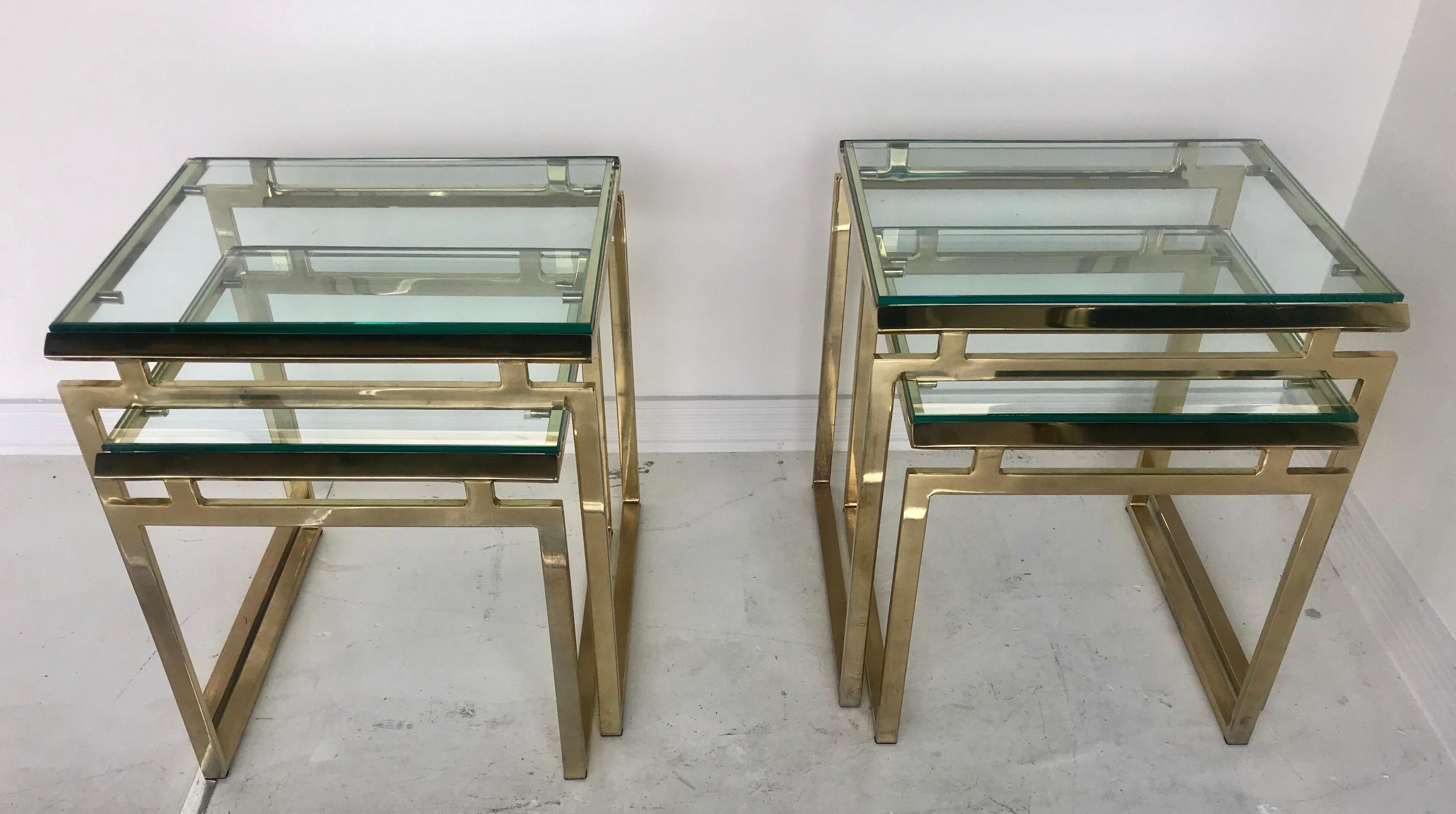 Pair of Mid Century Brass and Glass Nesting Tables 9