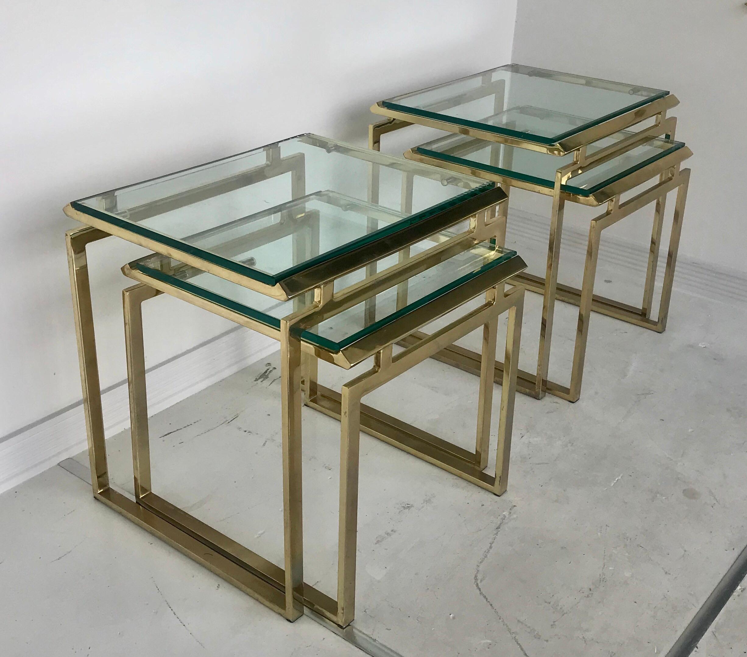 20th Century Pair of Mid Century Brass and Glass Nesting Tables