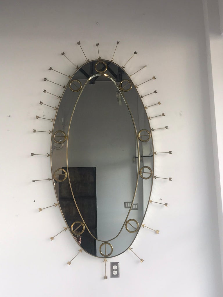Italian Mid Century Full Length Brass Mirror For Sale at 1stdibs