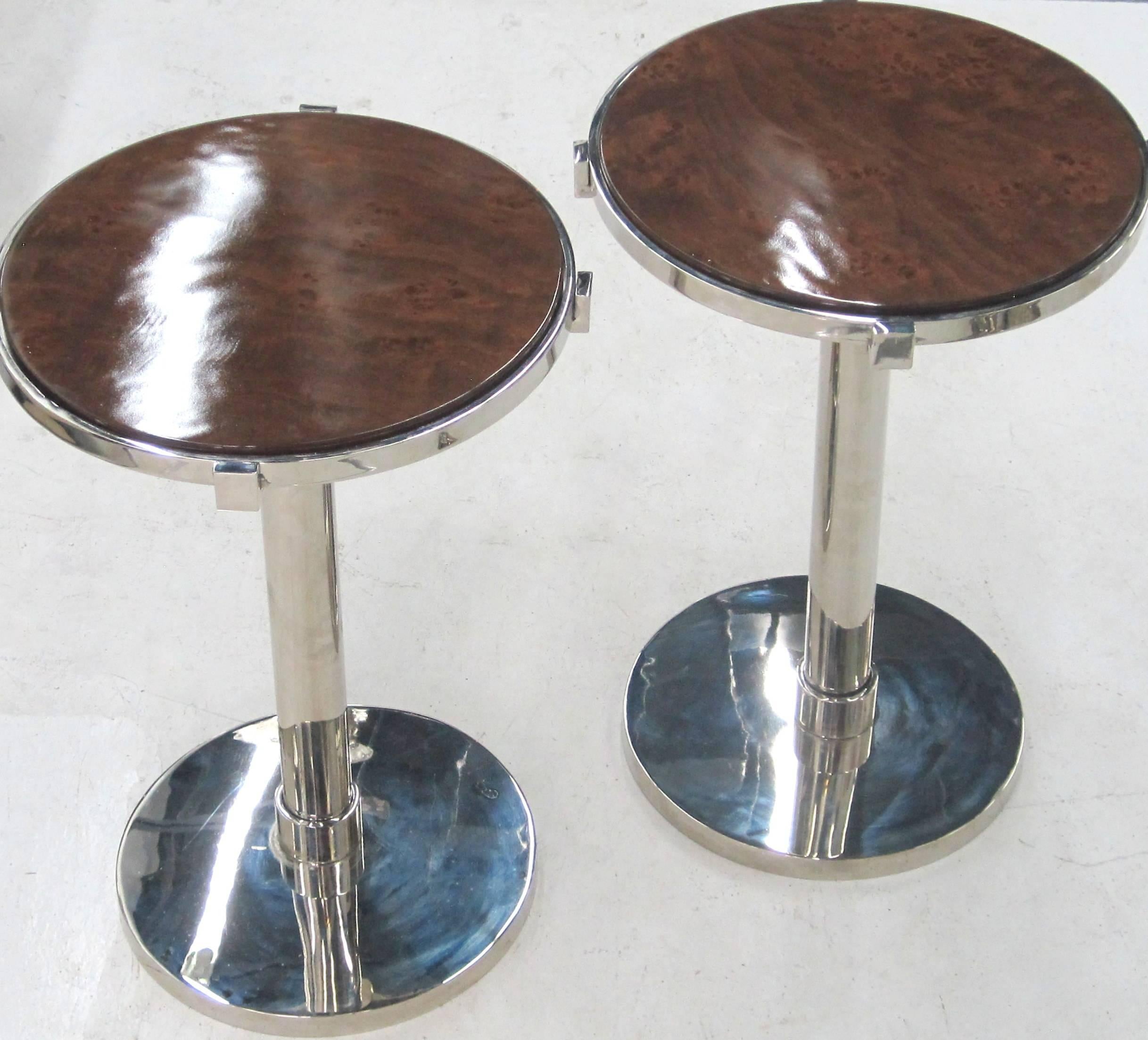 Burl Pair of French Art Deco Modernist Tables