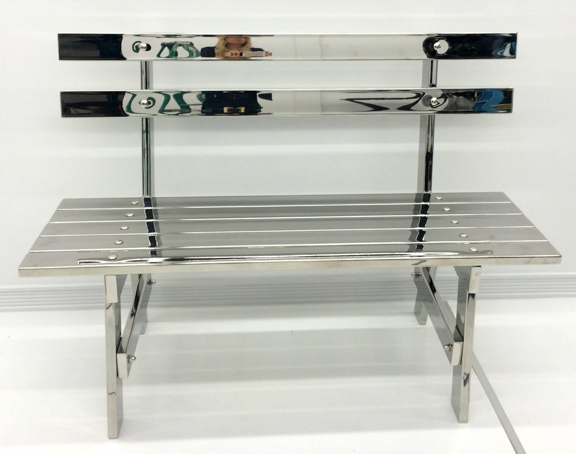 American Sculptural Modern Stainless Steel Park Bench