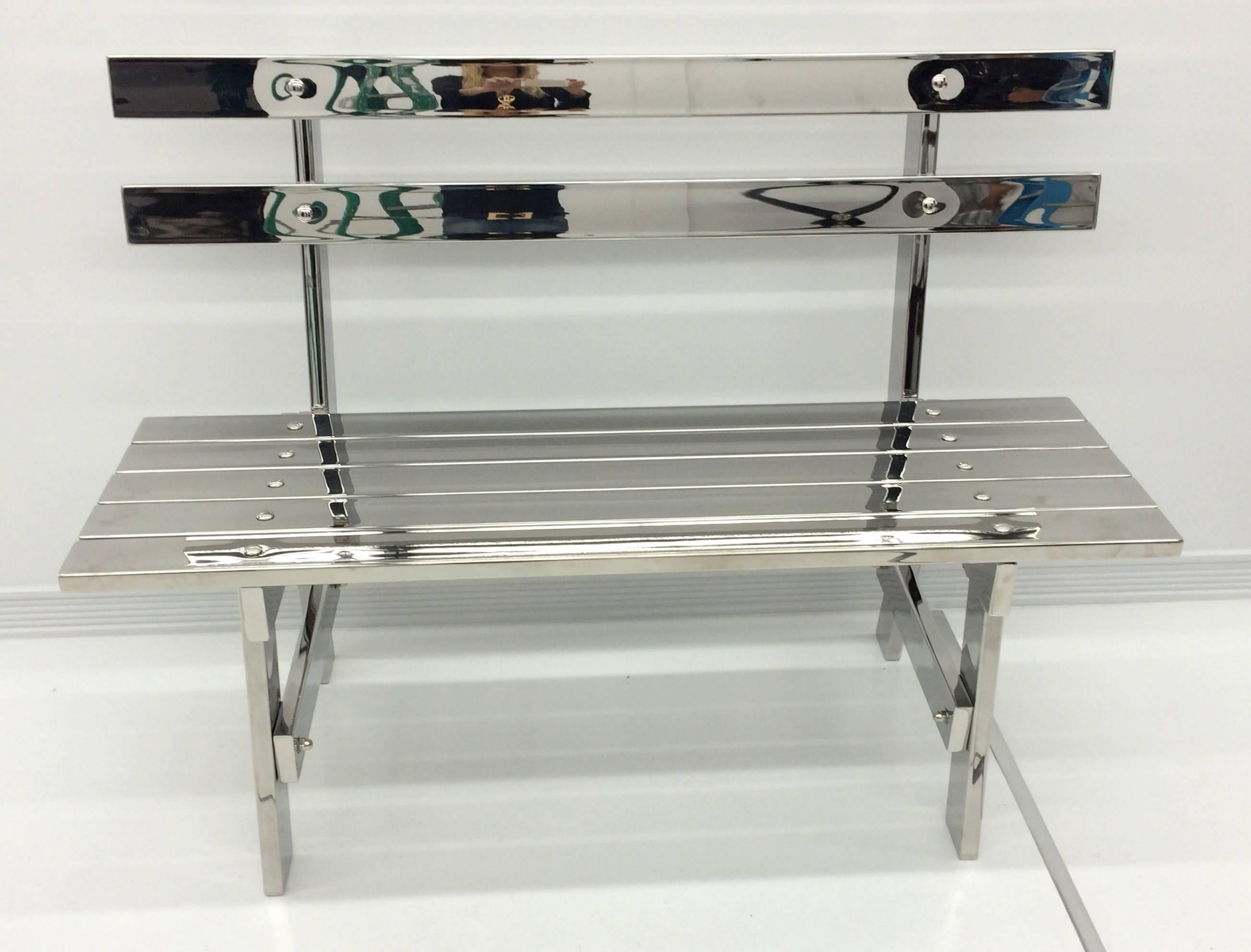 Polished Sculptural Modern Stainless Steel Park Bench