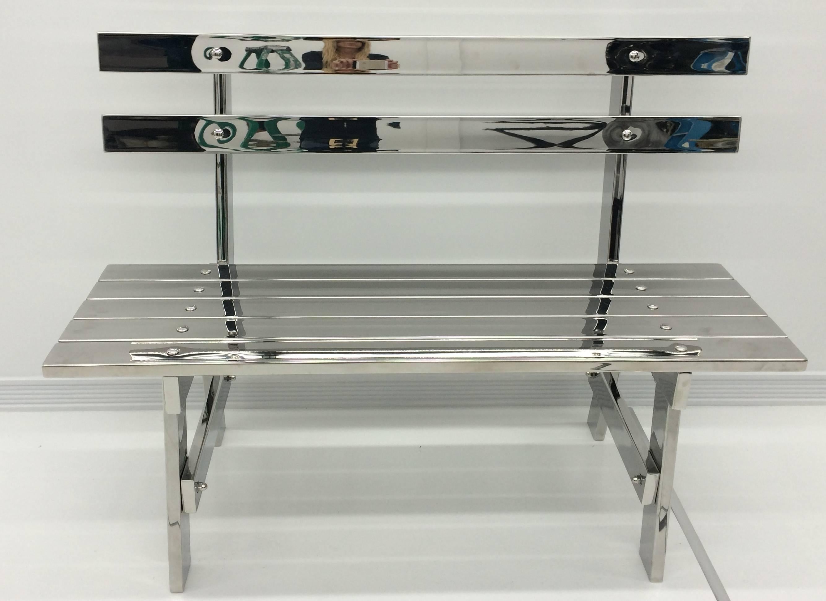 Contemporary Sculptural Modern Stainless Steel Park Bench