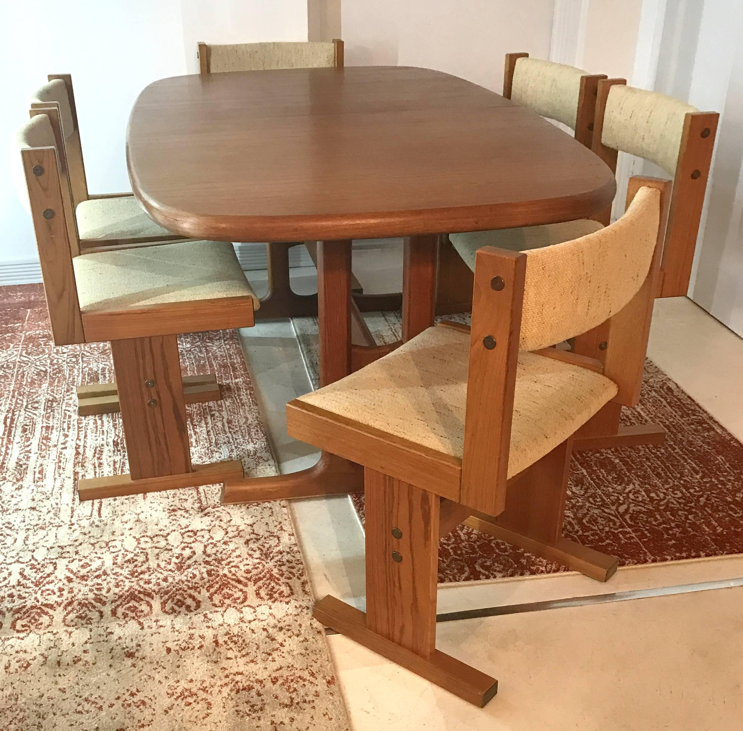 Scandinavian Modern Mid-Century Danish Teak Extendable Dining Table and Six Chairs