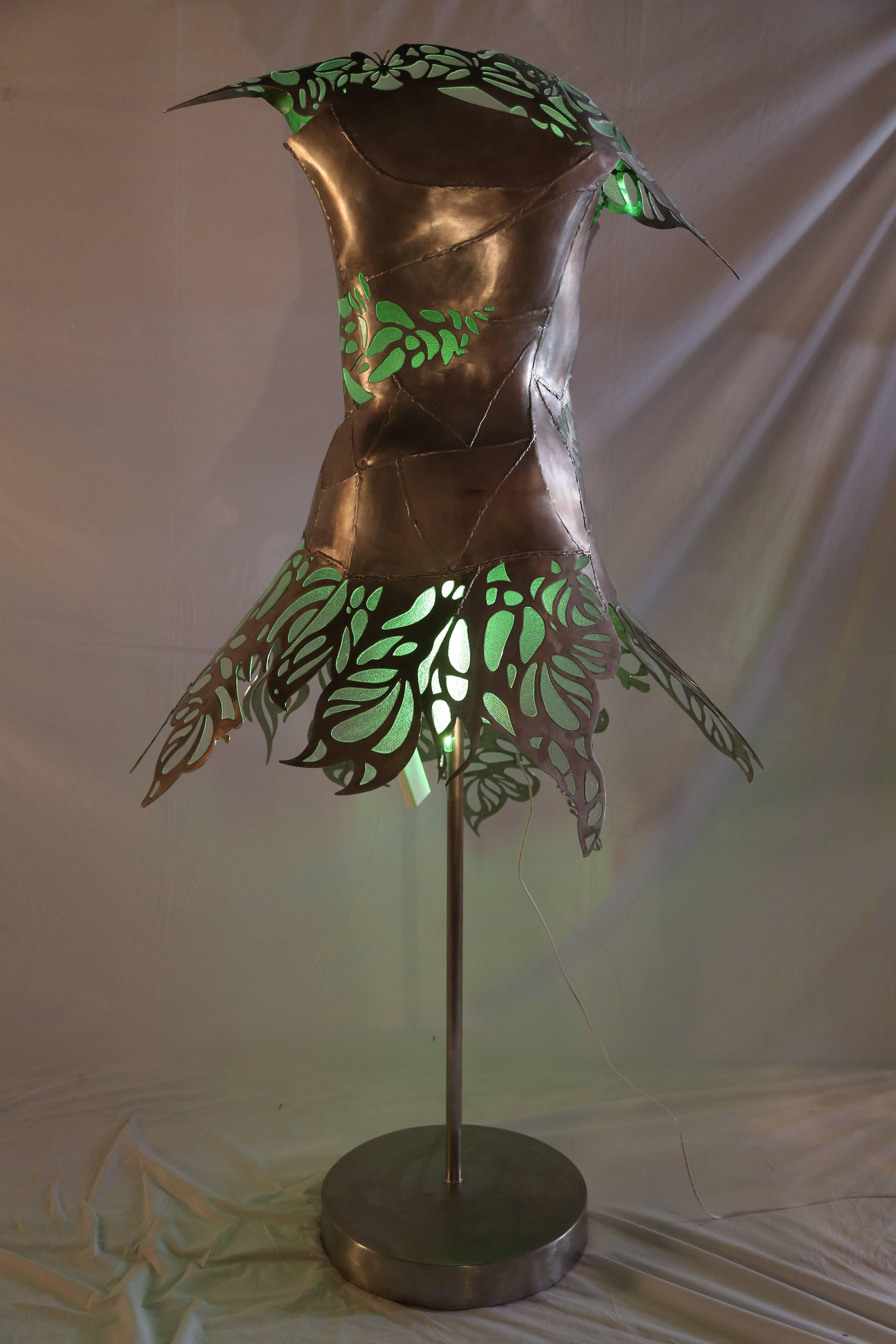 American Illuminating Steel and Glass Euphoric Dress Sculpture