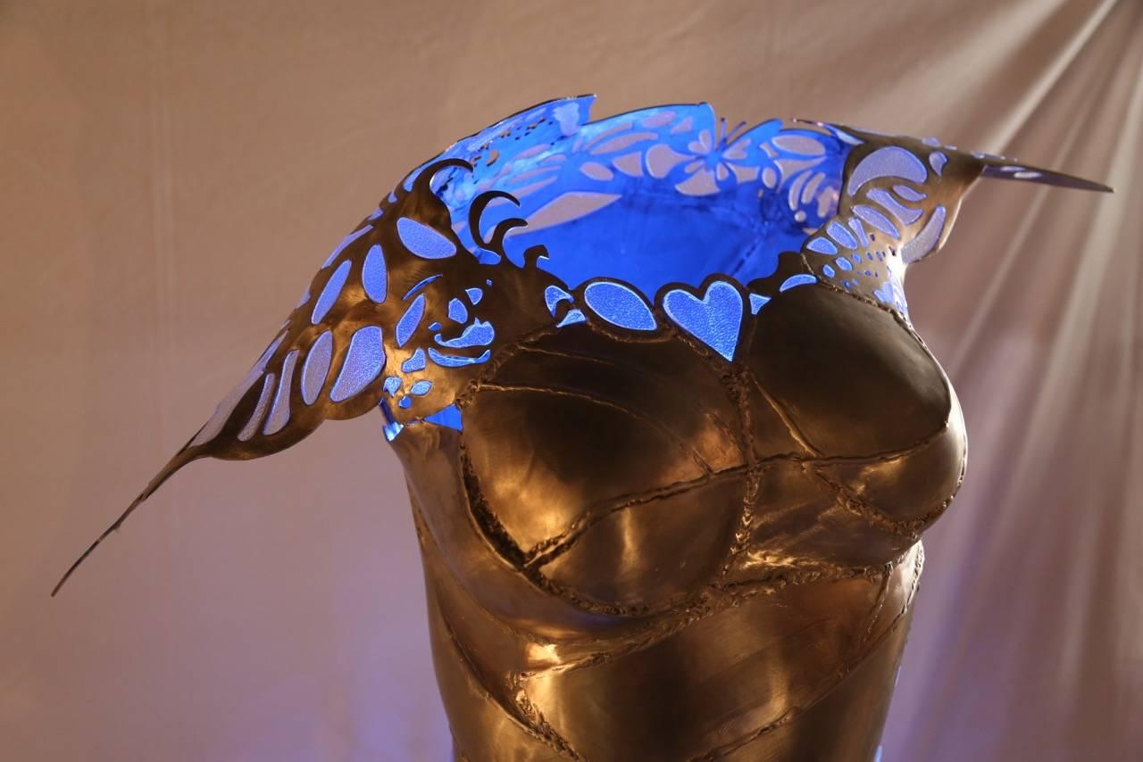 Illuminating Steel and Glass Euphoric Dress Sculpture In Excellent Condition In Miami, FL