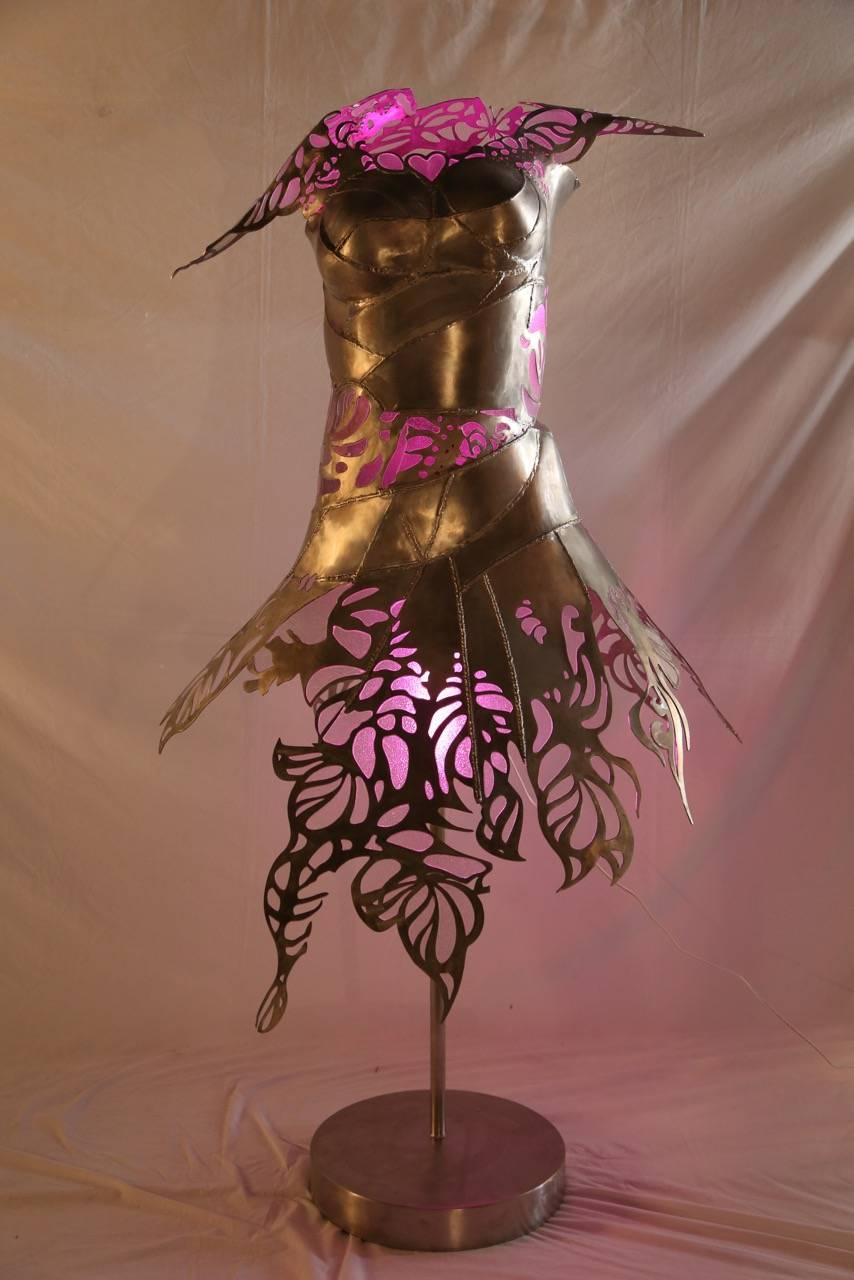 Contemporary Illuminating Steel and Glass Euphoric Dress Sculpture