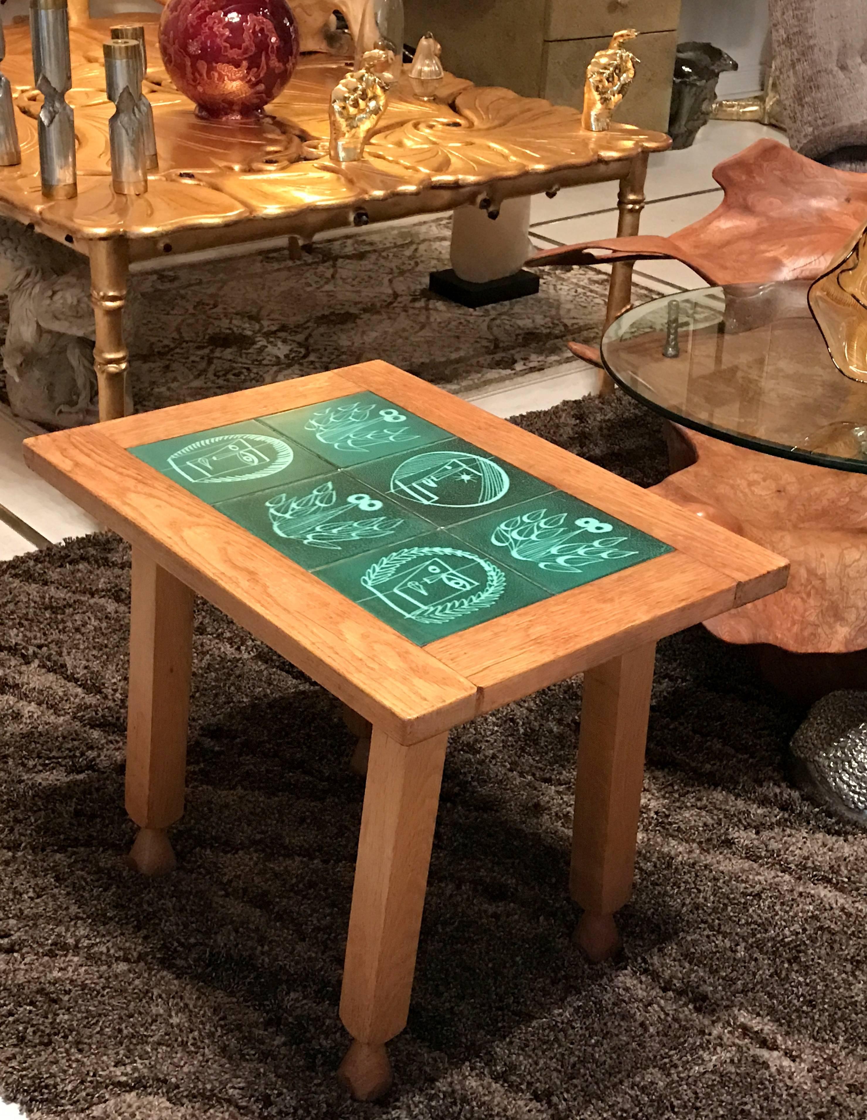 Guillerme et Chambron Oak Table with Ceramics by Danikowski In Good Condition In Miami, FL