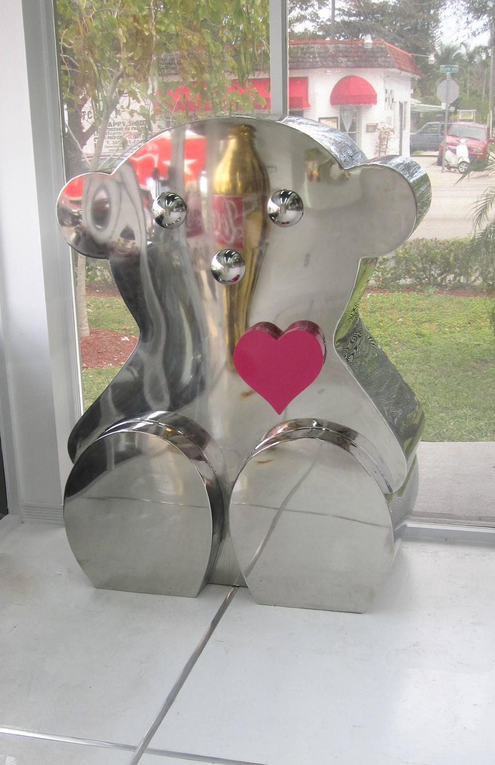 Giant Pop Art Stainless Steel Teddy Bear Sculpture For Sale at 1stdibs