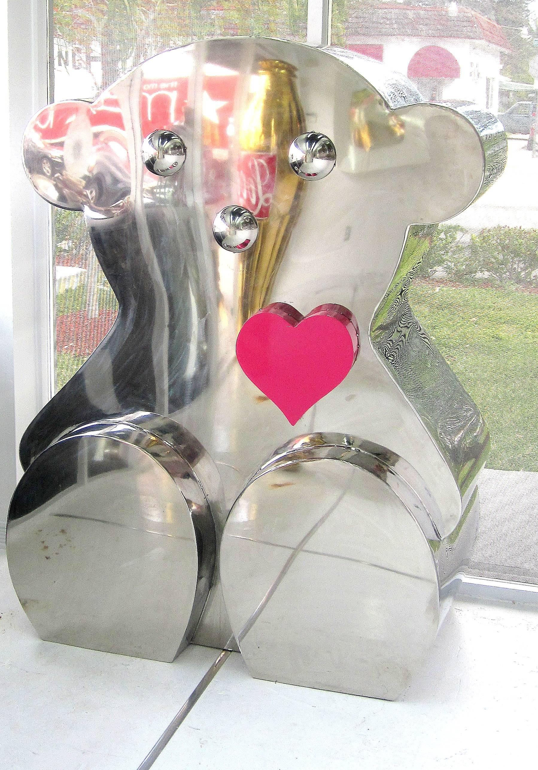 Giant Pop Art Stainless Steel Teddy Bear Sculpture In Good Condition In Miami, FL