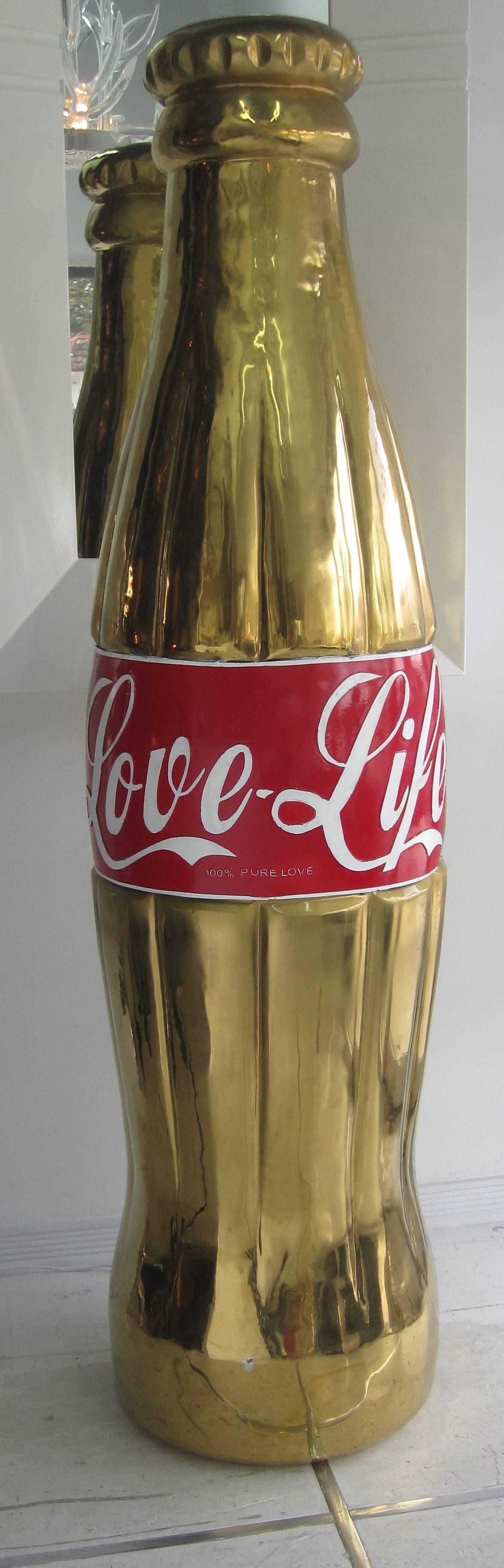 Mid-Century Monumental  Pop Art Brass Cola Bottle Sculpture In Good Condition In Miami, FL