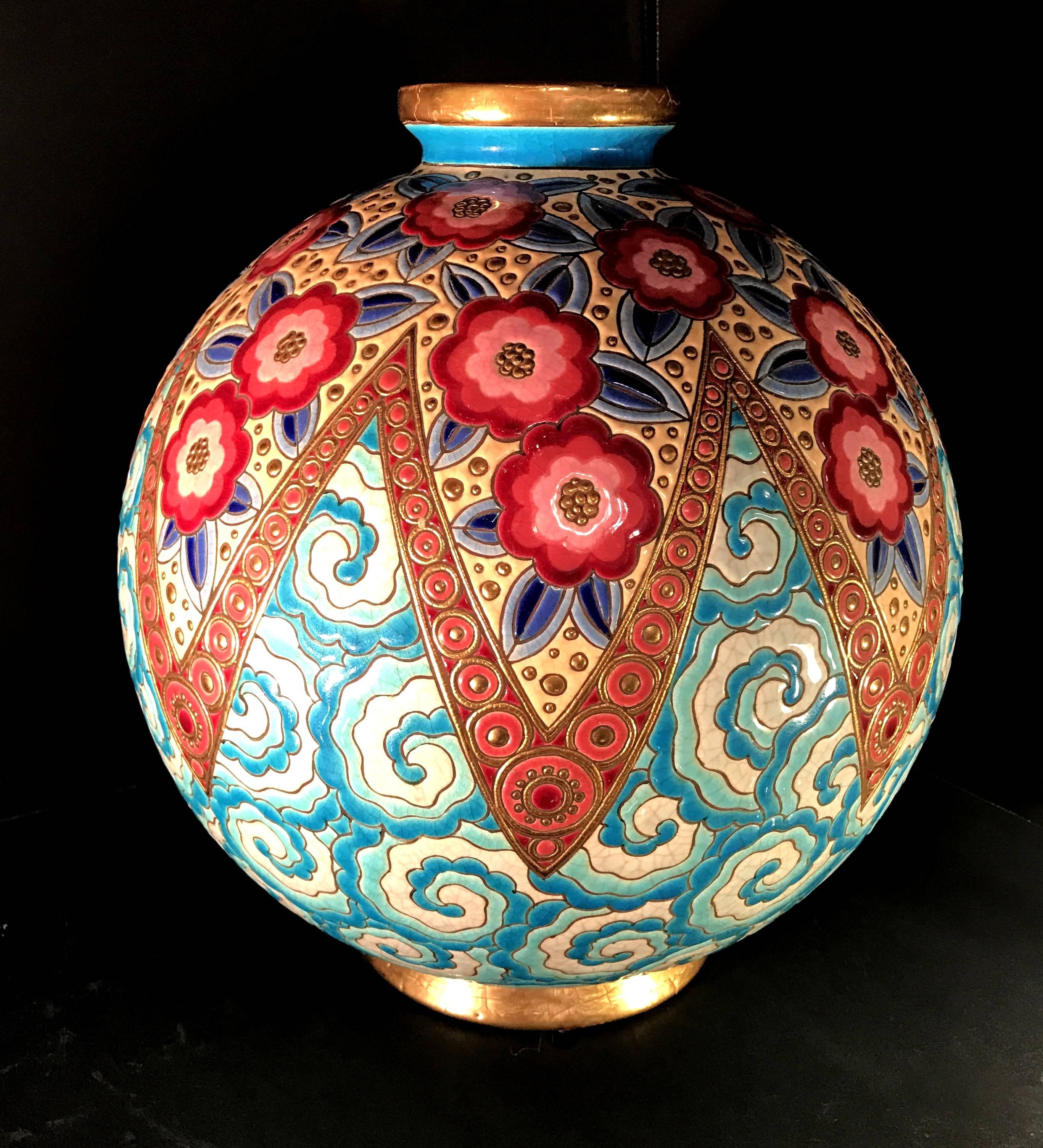 Mid-20th Century Rare French Art Deco Ceramic Vase by Longwy