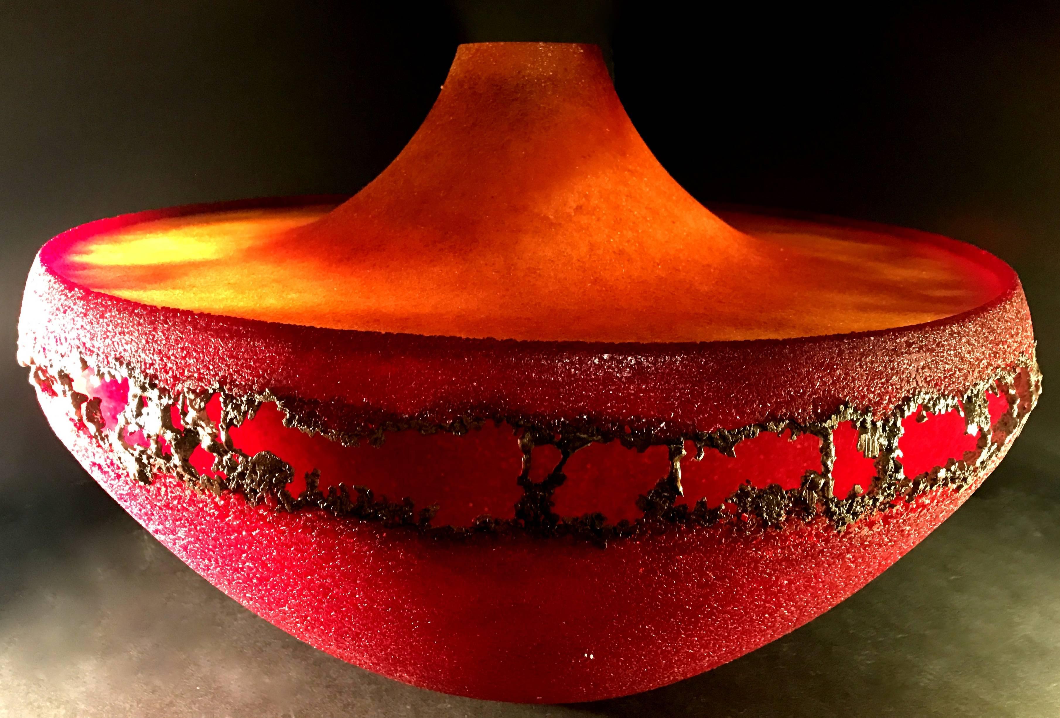 Modern Monumental Red Crystal Patte De Verre Vessel For Sale