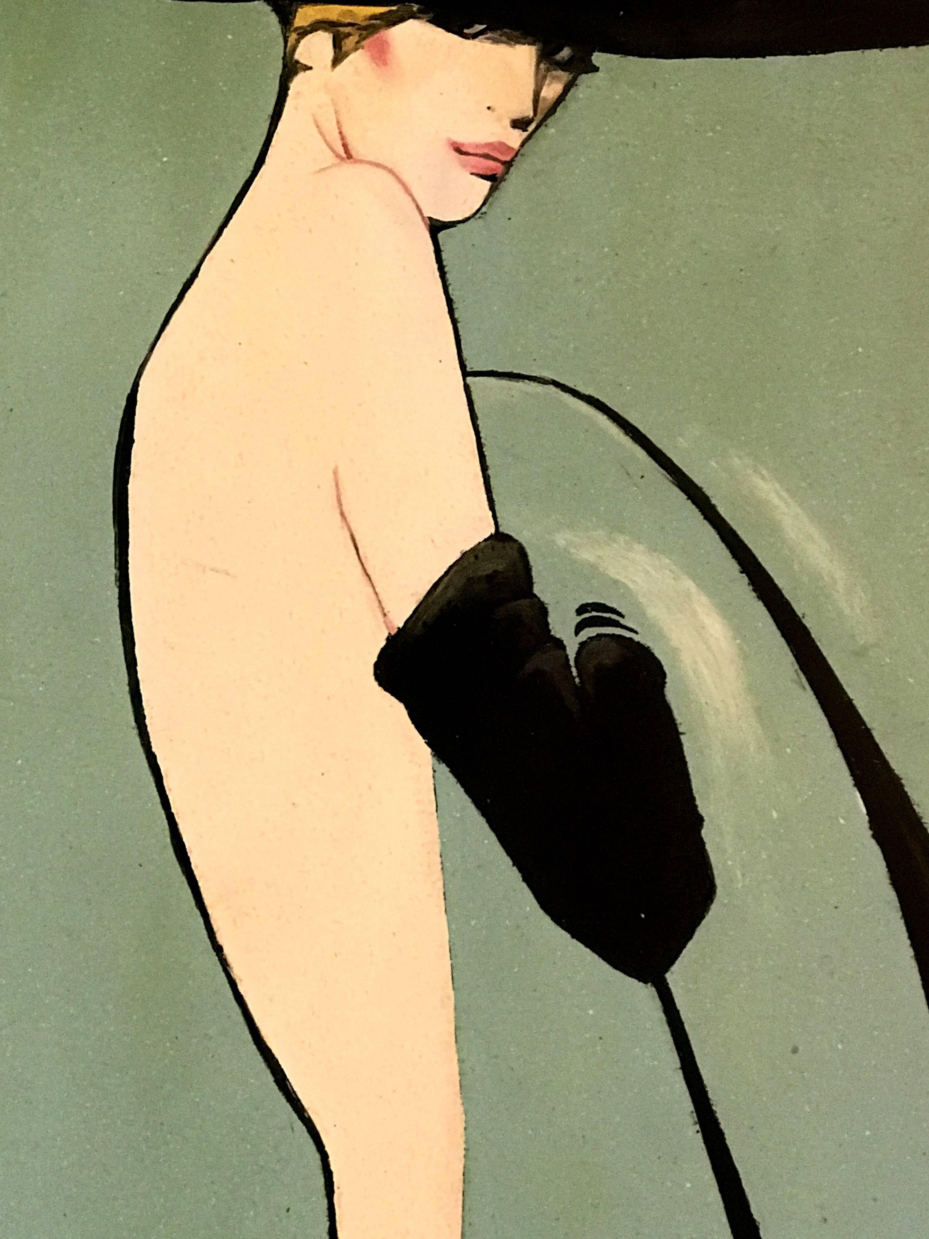 Lacquered Fashion Silhouette Painting by René Gruau