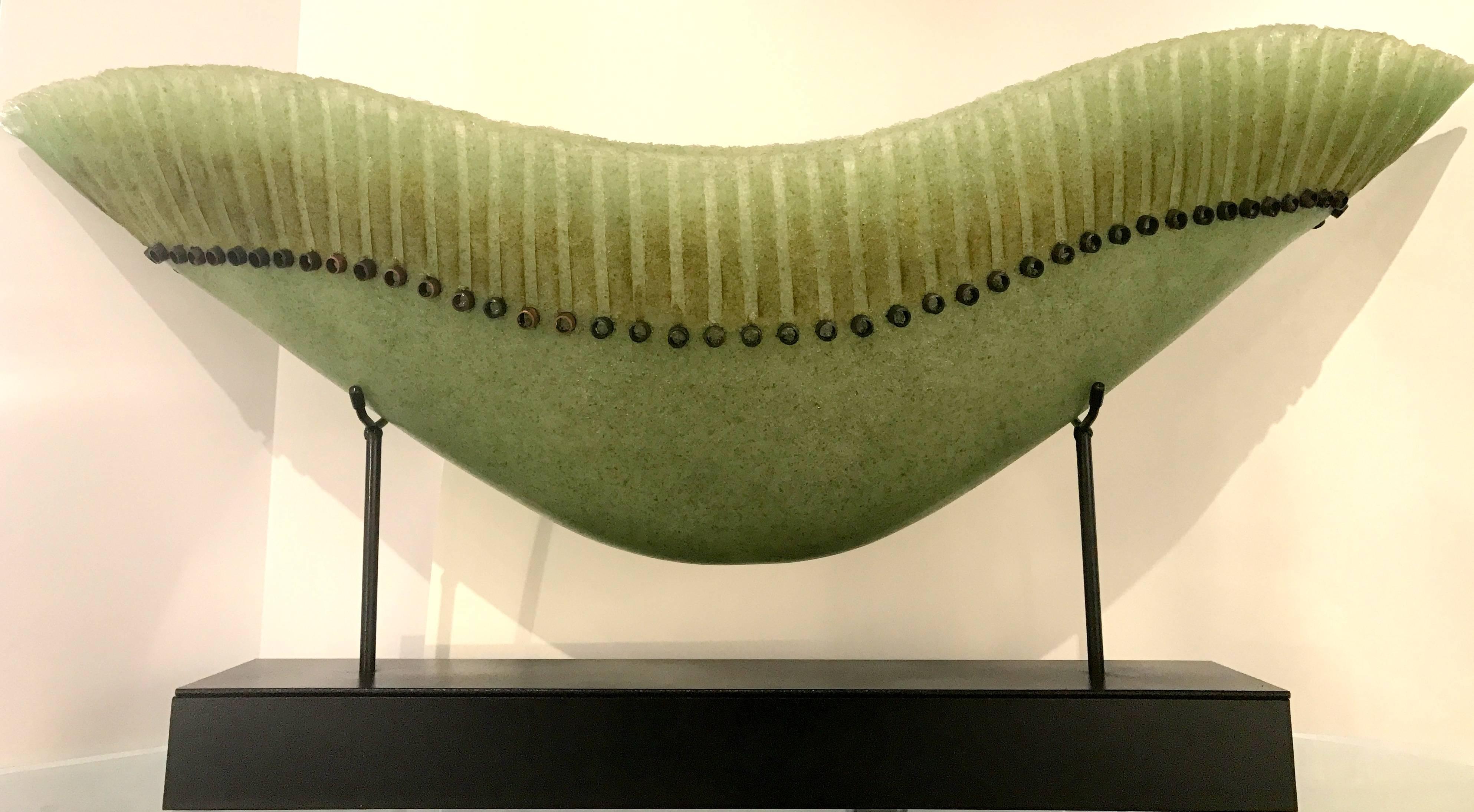 Large Sea Foam Green Glass Vessel In Good Condition In Miami, FL