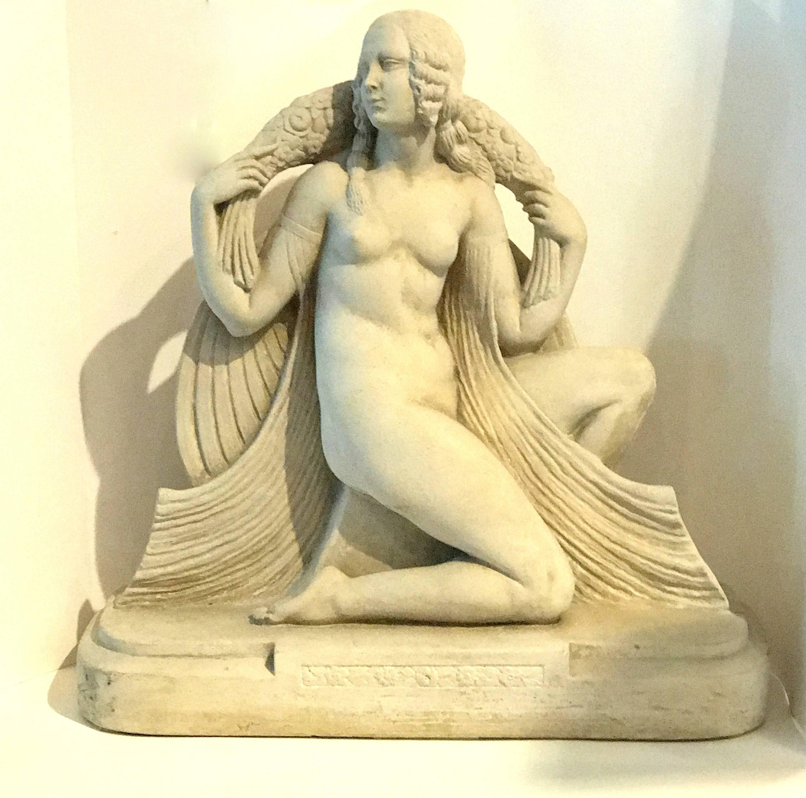 Stone Rare Joe Descomps Art Deco Nude Sculpture