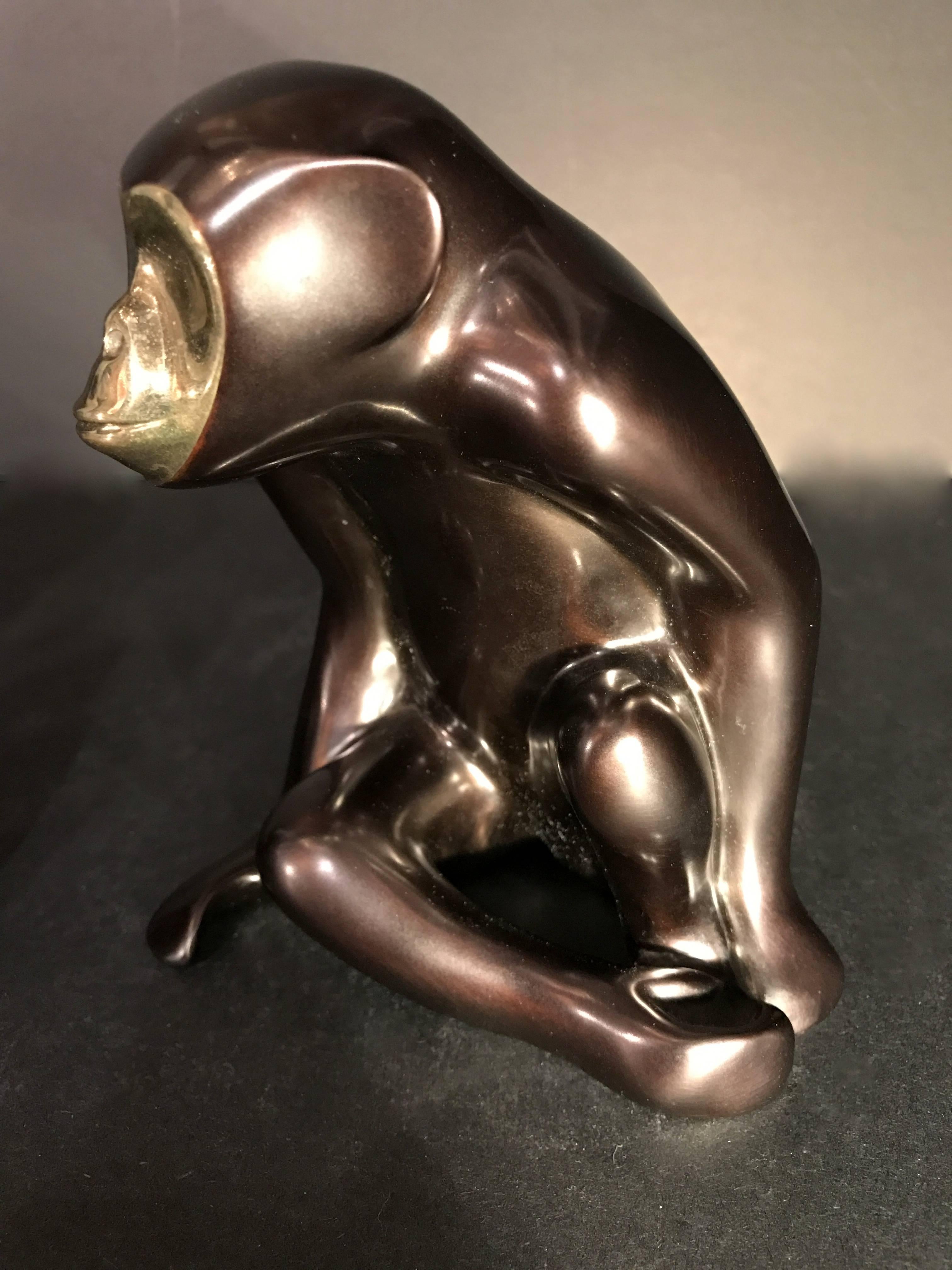 Mid-Century Modern Loet Vanderveen Bronze Chimpanzee Sculptures For Sale