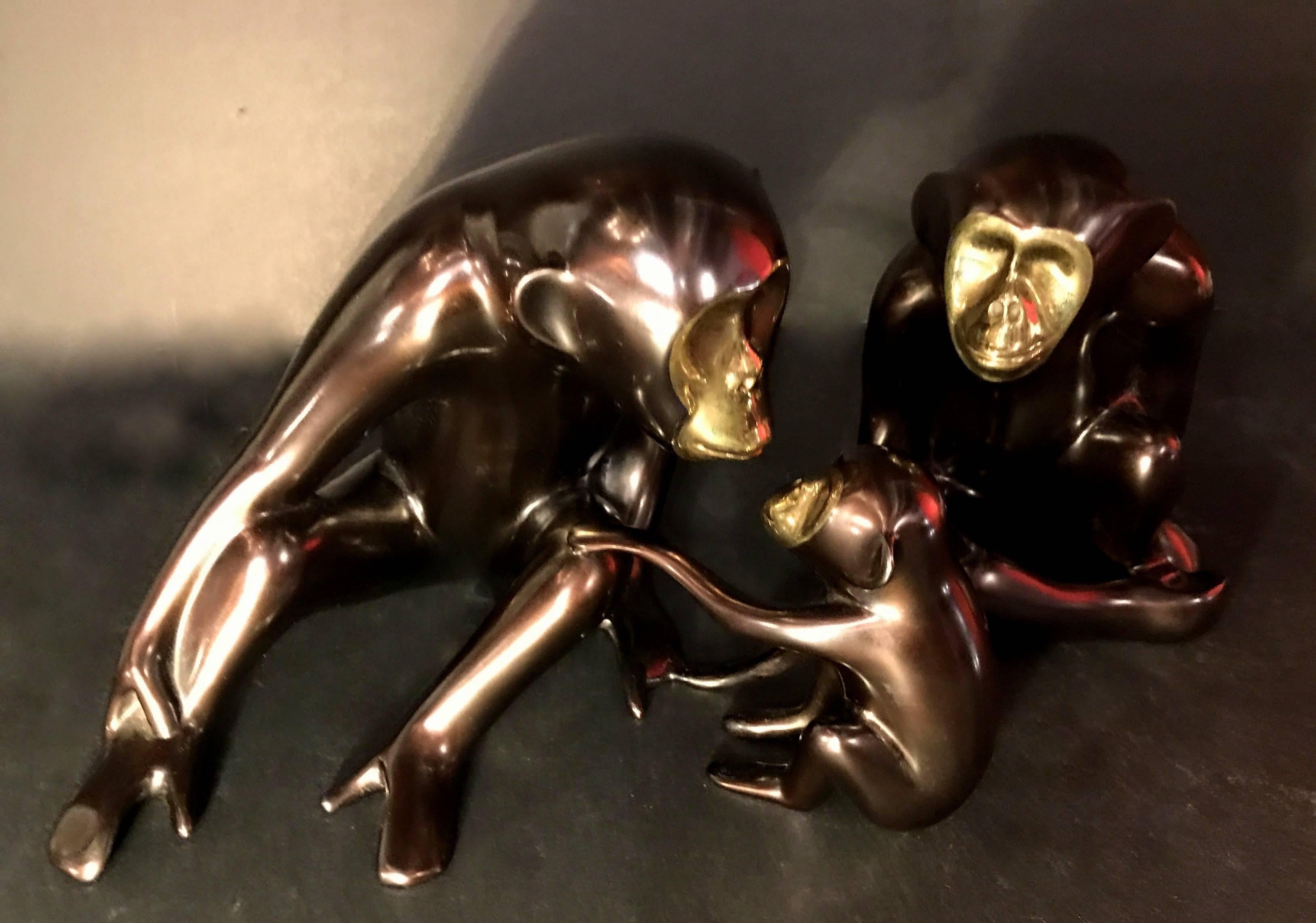 Loet Vanderveen Bronze Chimpanzee Sculptures In Good Condition For Sale In Miami, FL