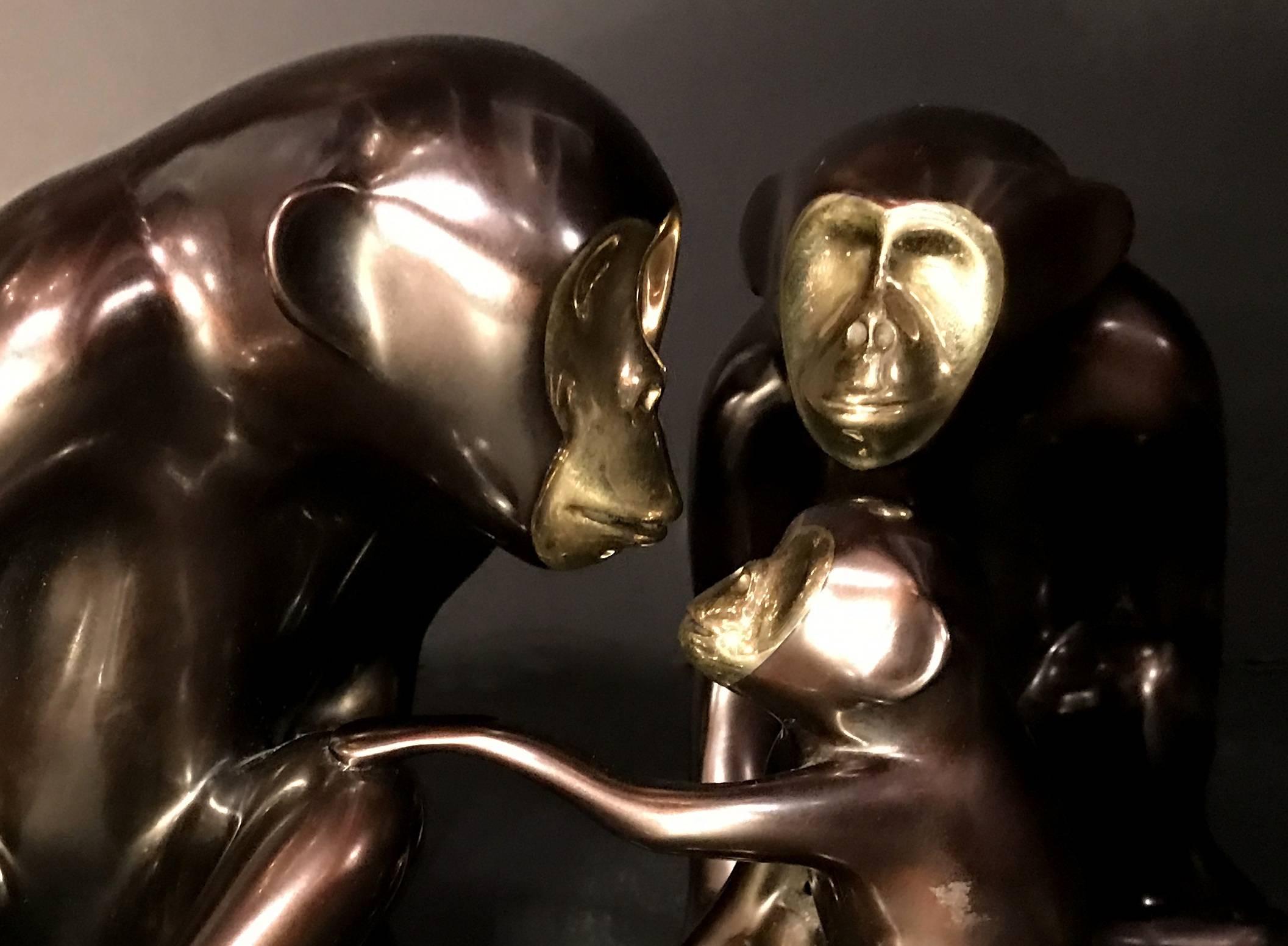 Late 20th Century Loet Vanderveen Bronze Chimpanzee Sculptures For Sale