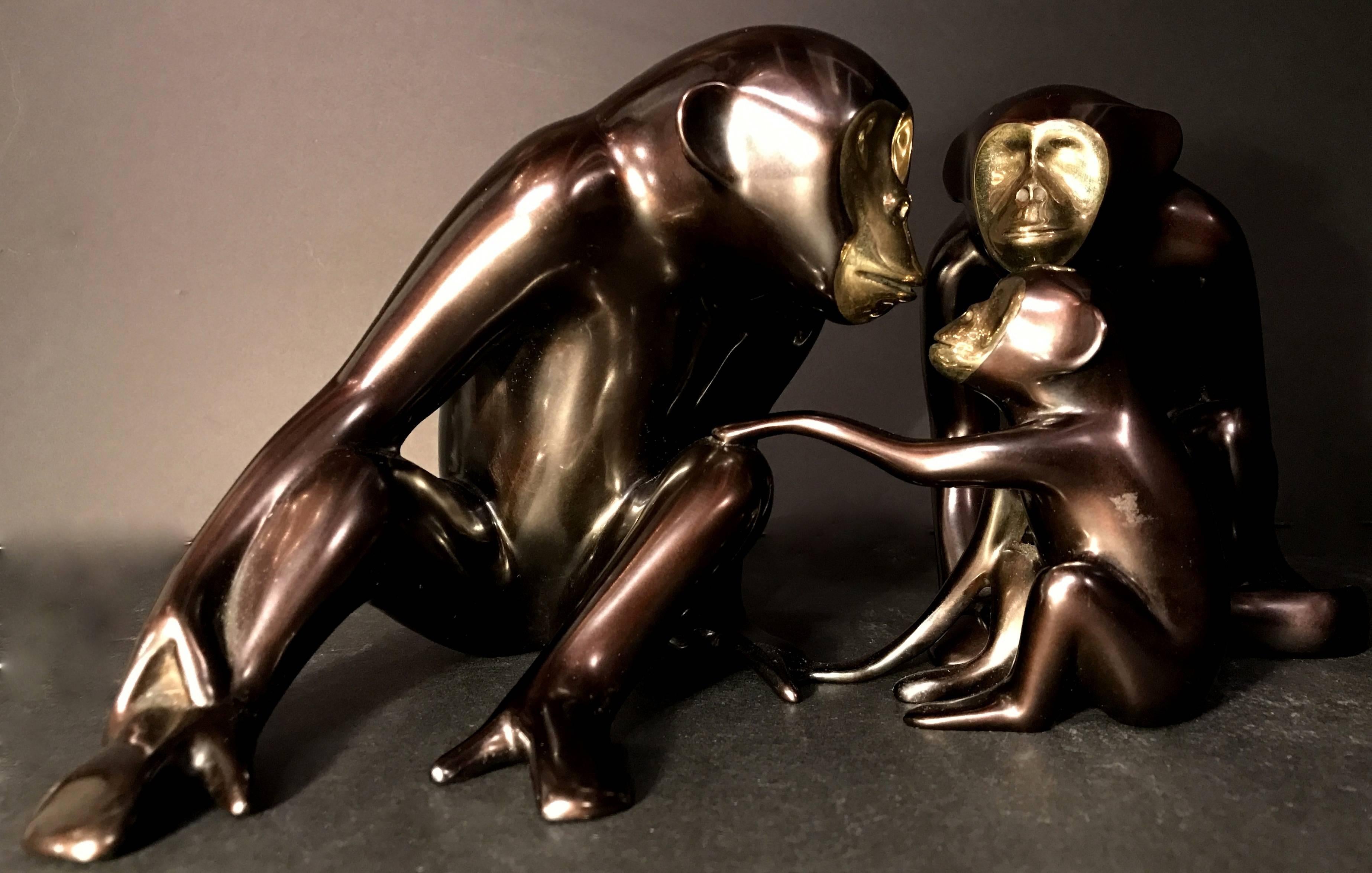 Late 20th Century Loet Vanderveen Bronze Chimpanzee Sculptures