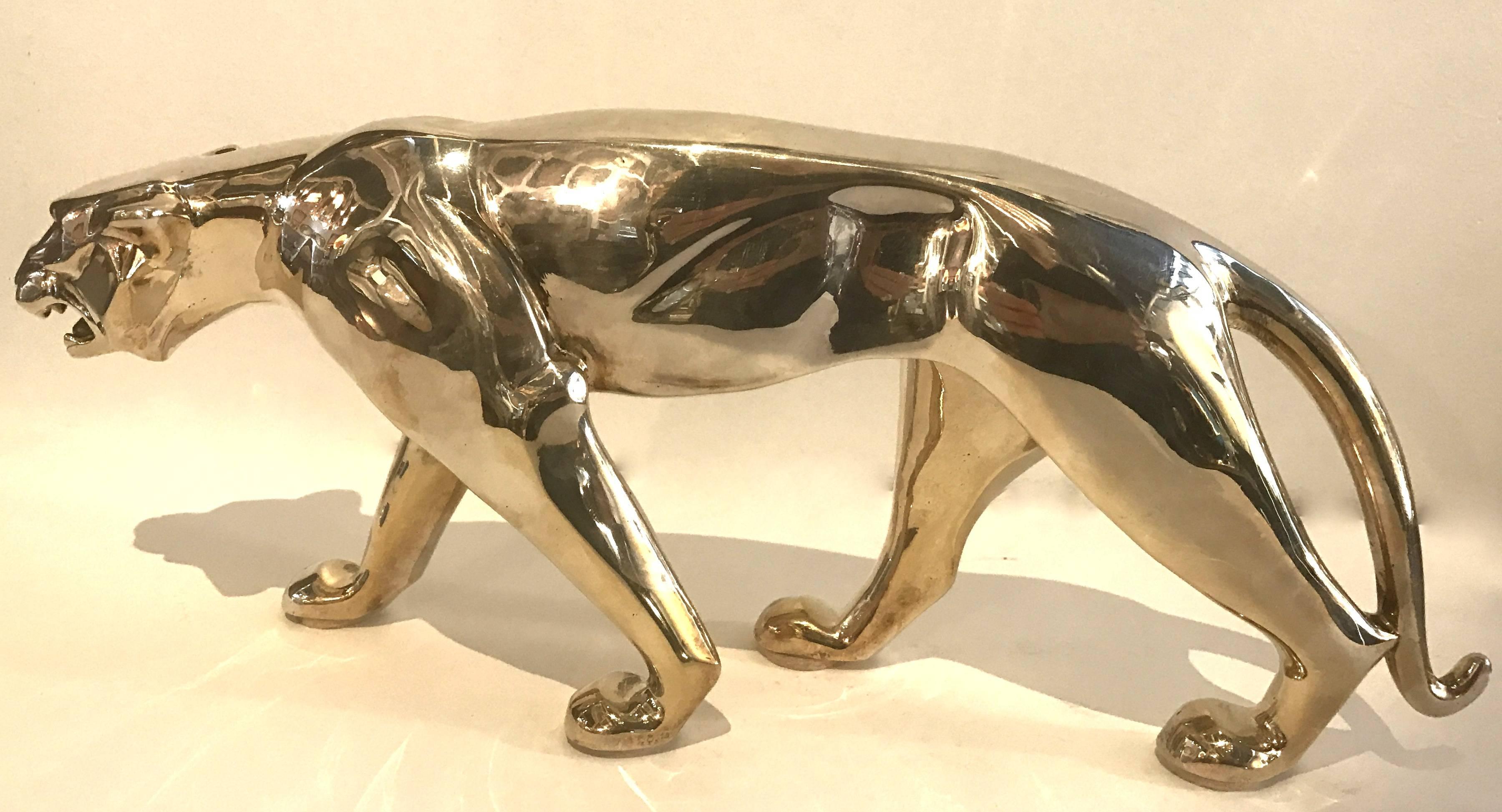 French Art Deco Silvered Bronze Panther by Georges Lavroff In Good Condition For Sale In Miami, FL