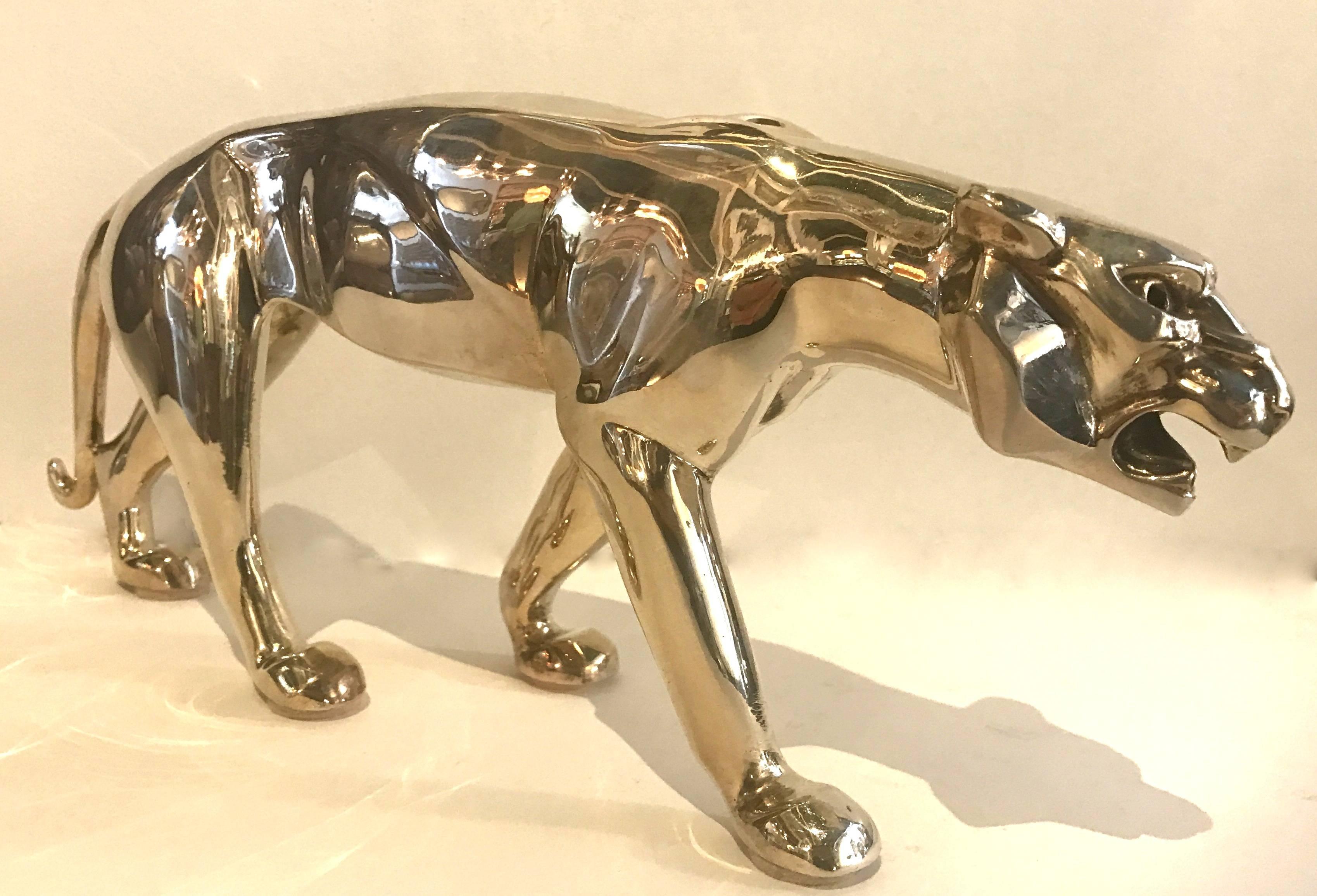 Mid-20th Century French Art Deco Silvered Bronze Panther by Georges Lavroff For Sale