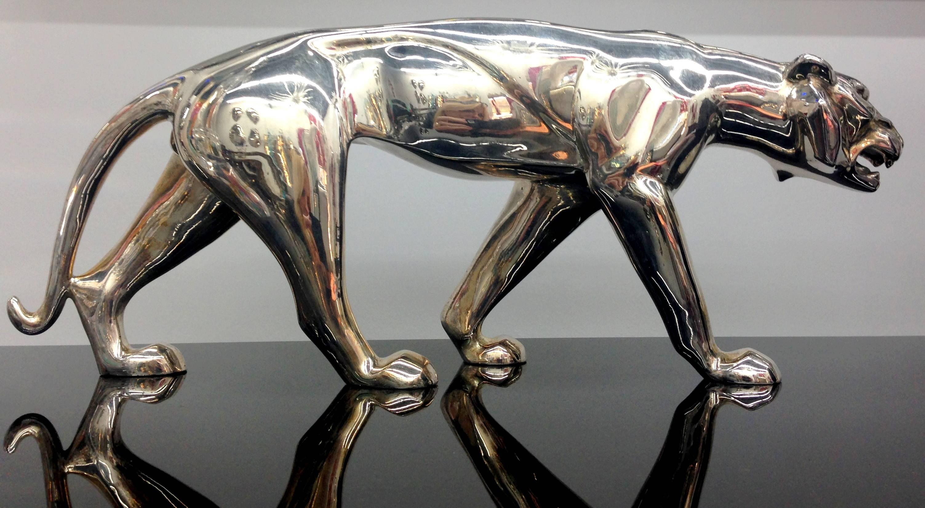 Panthère française Art Déco en bronze argenté de Georges Lavroff Bon état - En vente à Miami, FL