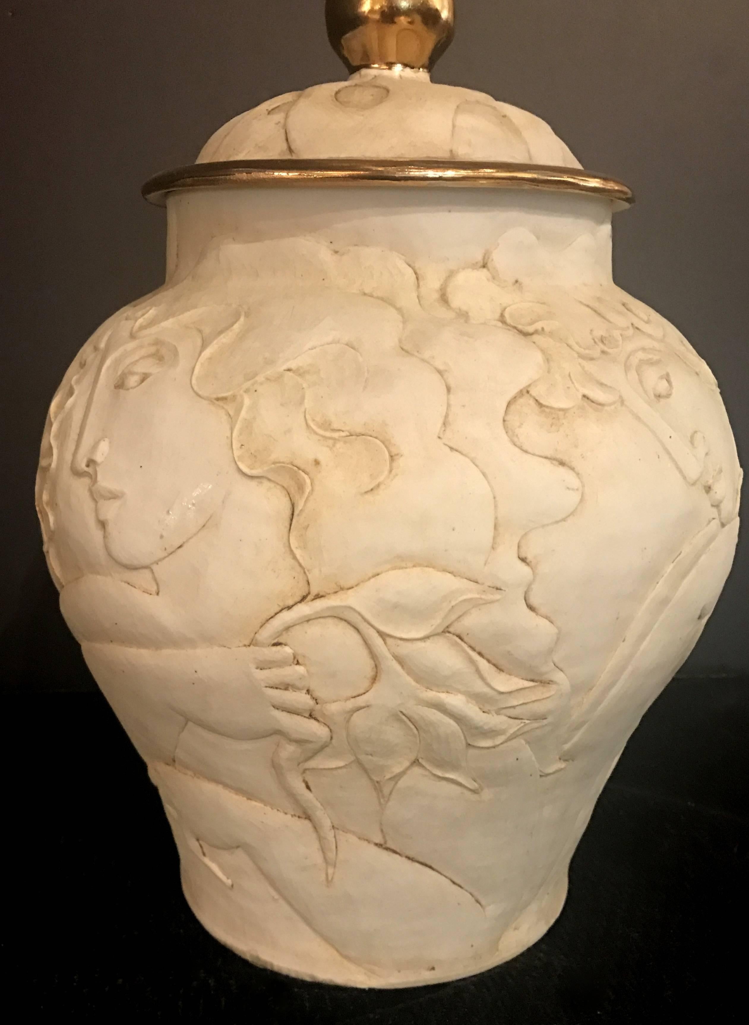 20th Century Rare French Art Deco Porcelain Bisque Carved Urn