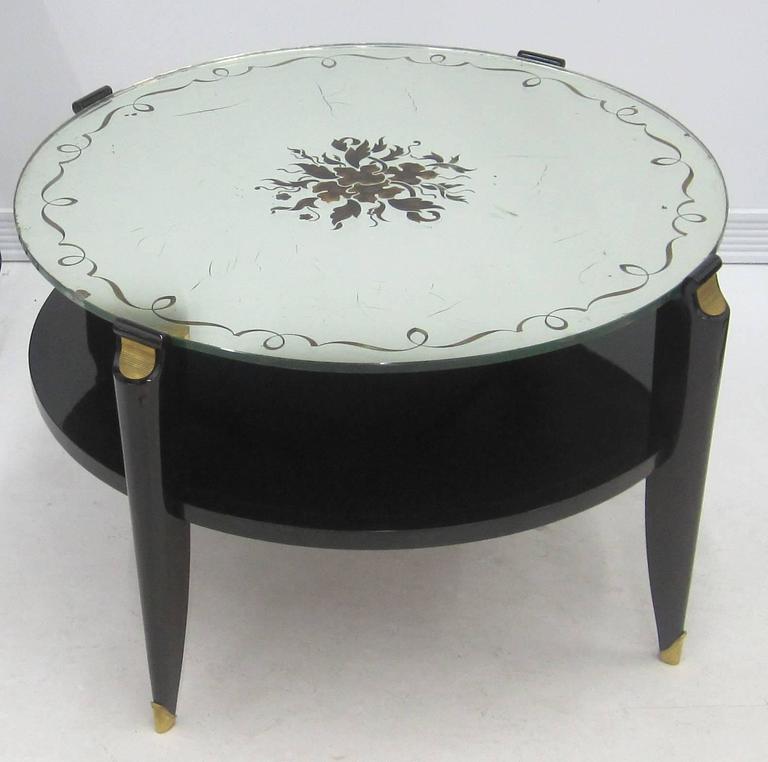French Art Deco Coffee Table in Exotic Wood with Églomisé Mirror Top