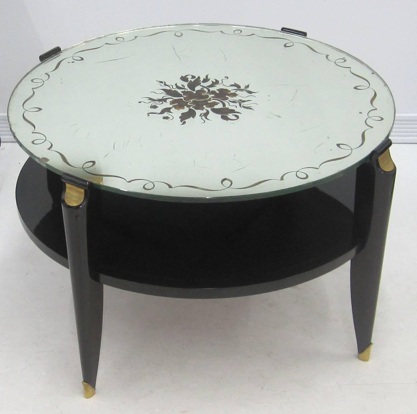 French Art Deco Coffee Table in Exotic Wood with Églomisé Mirror Top For Sale 5