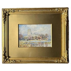 Frederick Whitehead Original British Watercolour of a Cathedral by a Lakeside