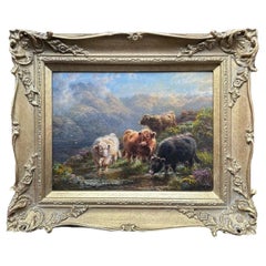 Scottish Highland Cattle Landscape by Charles E. Watson, Oil Painting on Canvas