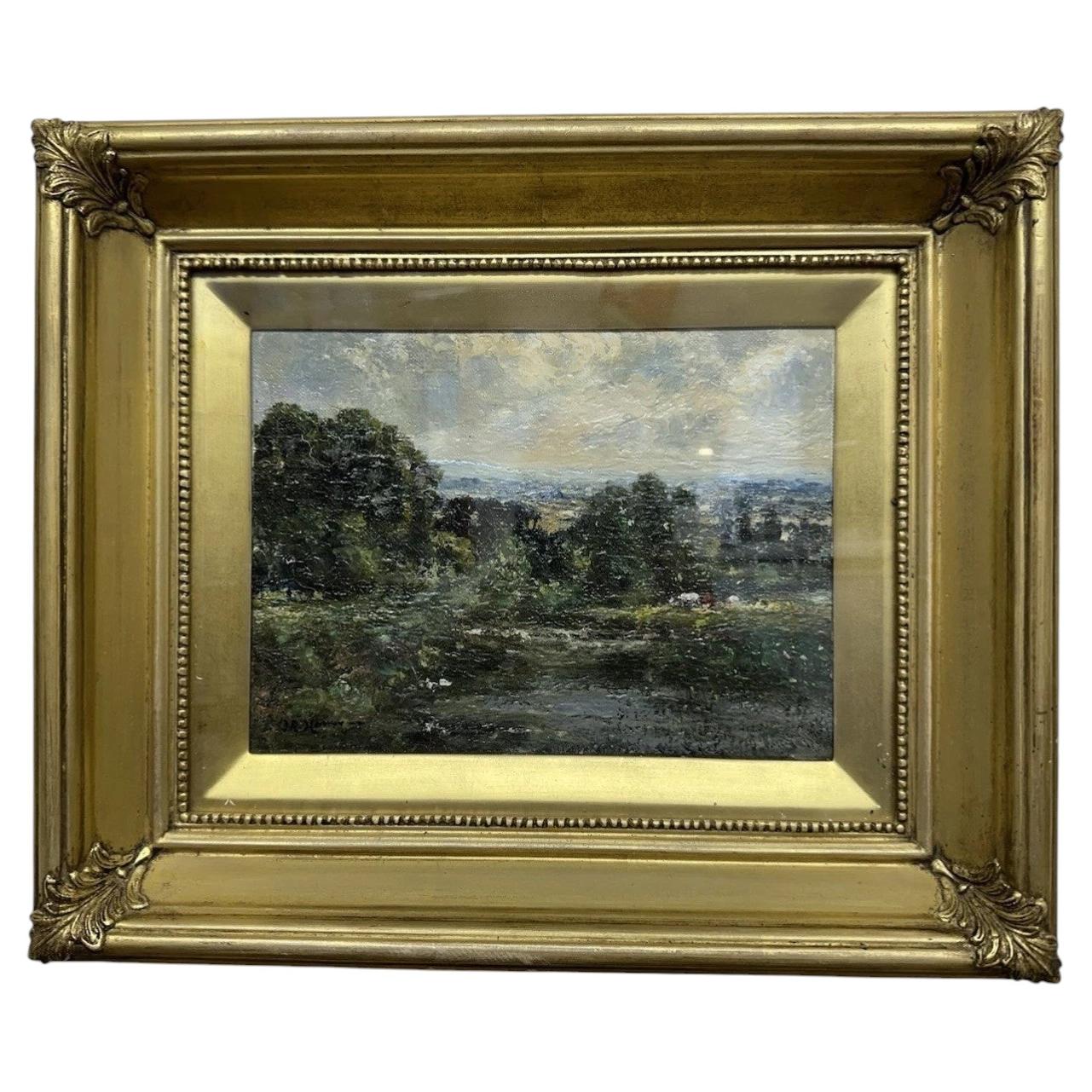 Original-Ölgemälde auf Leinwand mit Rindern in einer britischen Landschaft von John R. Harvey im Angebot