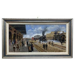 Francesco Tammaro Italian Impressionist Oil Painting of a French Railway Station