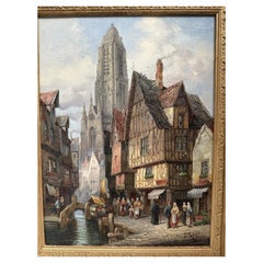 Henry Schafer 19th Century European Townscape Oil Painting on Canvas