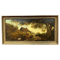 George Morland British Rural Landscape Oil Painting on Panel with Horse and Cart