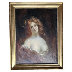 Grande ritratto britannico del XIX secolo raffigurante una giovane donna, olio su tela firmato