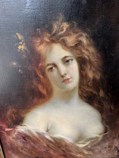 Large 19th Century British Portrait of a Young Lady, Signed Oil on Canvas