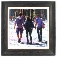 Keith Proctor Impressionist Oil Painting on Canvas Figures in City Street