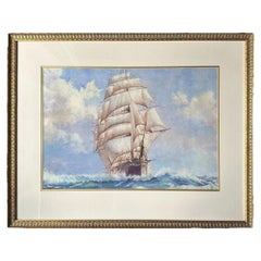 W. M. Birchall Signed Watercolour Marine Seascape Painting with Clipper Ship