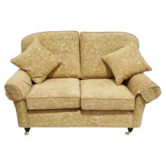 Contemporary Two-Seater Sofa in Yellow Beige Upholstery with Brass Castors