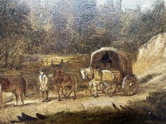 19th Century Alfred Vickers Rural Landscape Oil Painting with Horse and Cart