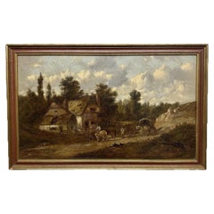 19th Century Alfred Vickers Rural Landscape Oil Painting with Horse and Cart