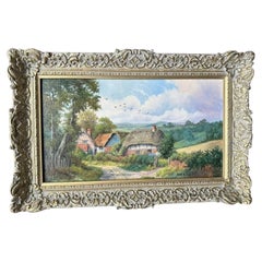 Mid Century British Landscape Oil Painting Depicting a Cottage