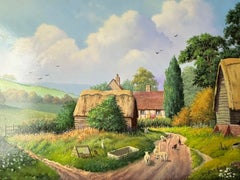 Mid Century Signed British Landscape Oil Painting Depicting a Farmhouse