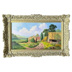 Mid Century Signed British Landscape Oil Painting Depicting a Farmhouse