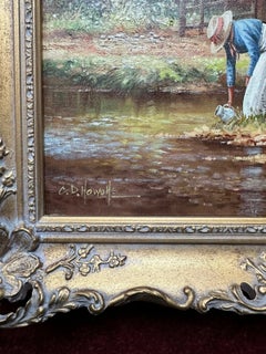 Mid Century Chris D. Howells Village Landscape Oil Painting Signed