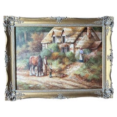 Mid Century Chris D. Howells Cottage Horse Landscape Oil Painting Signed