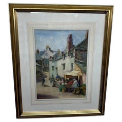 Tom C. Watercolour Painting of Cornish Fishing Village Coastal Landscape Signed
